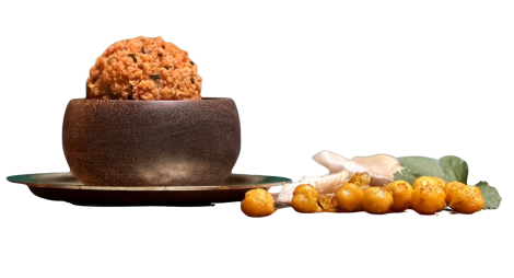 Cassave, oesterzwammen en kikkererwten, gekruid met een verfijnde specerijenmix bezorgt deze bite zijn exclusieve smaak.